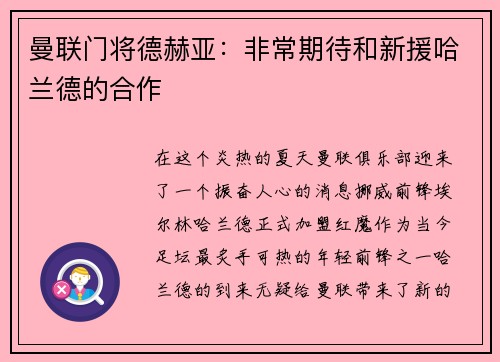 曼联门将德赫亚：非常期待和新援哈兰德的合作